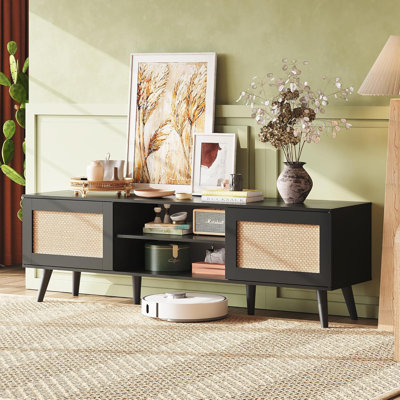 TV Stand For 65 Inch TV, 58" Boho Entertainment Center,  TV Console With 2 Storage Cabinets