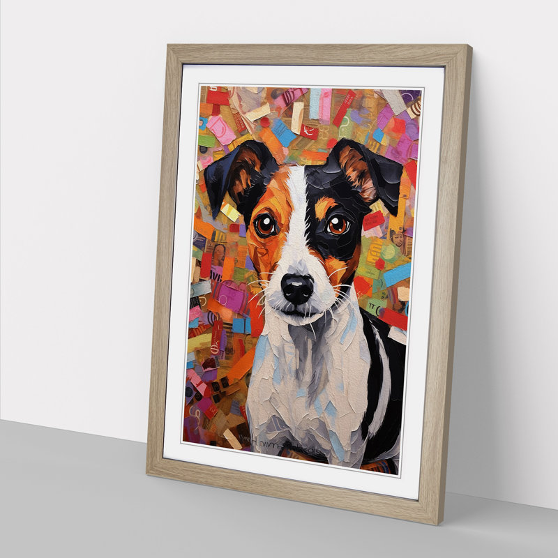 Jack Russell Dadaism No.3 - Single Picture Frame Print on Wood, 34cm H x 25cm W x 2cm D, Oak Framed