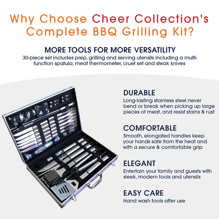 Cheer Collection 10-piece Stainless Steel Bbq Grilling Utensil Set On  Carousel : Target