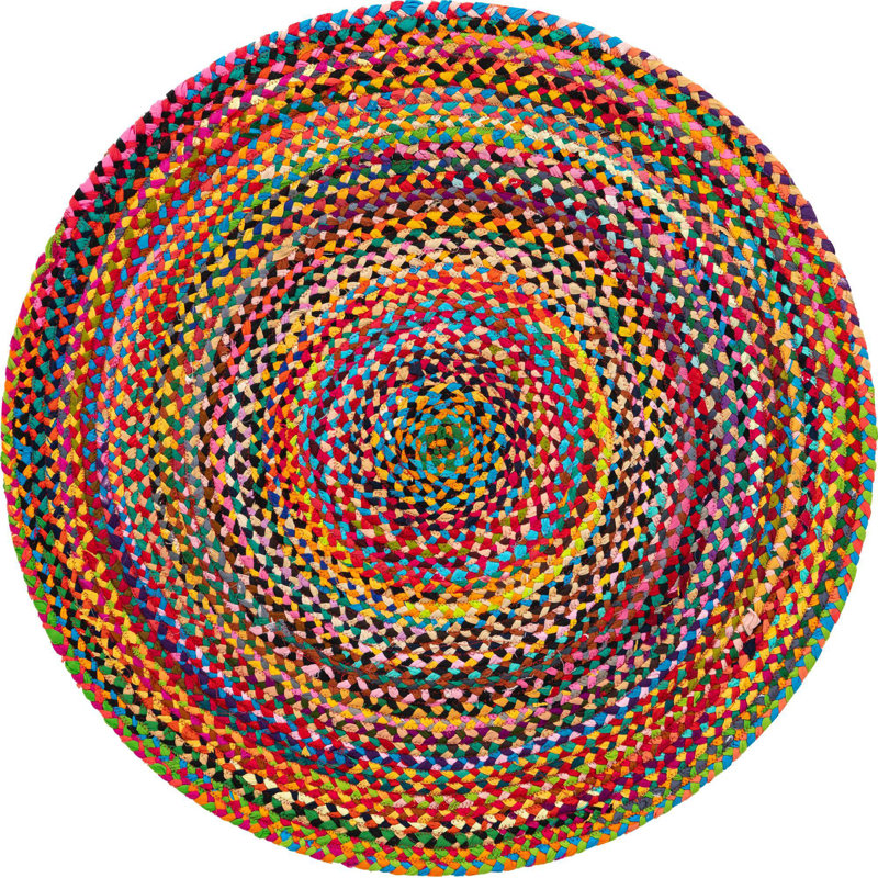 Munford Southwestern Handmade Braided Cotton Area Rug in Multi, Round 4'