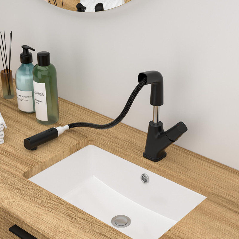 Robinet de lavabo de salle de bain escamotable avec trois modes d'eau, Noir mat