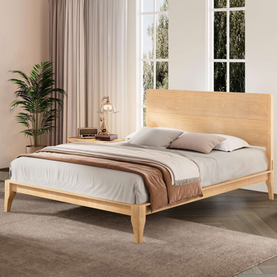 Mid-Century Modern 12 Inch Bamboo Wood Platform Bed with Wood Slat Support, No Box Spring Needed, Easy Assembly