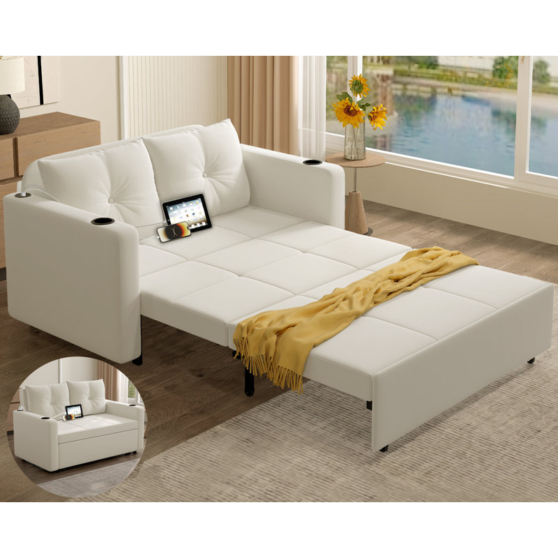 Canapé-lit convertible 56 po 3-en-1 en velours, Beige