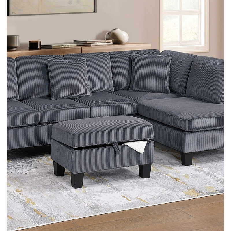 Dark Gray Corduroy 3Pc Sectional With Chaise, , And Storage For A Contemporary Comfortable Home Square Arms Cushioned Back 3 - Piece L Shaped Of Casual Modern Pillows