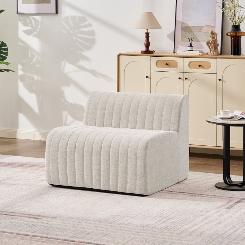 1-Piece Chenille Channel Tufted Corner Chair Modern Upholstered Modular Sofa Compression, Beige
