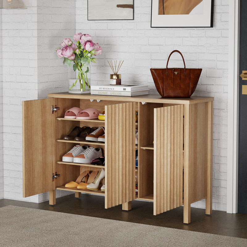 Armoire à chaussures moderne avec rangement, Bois jaune clair