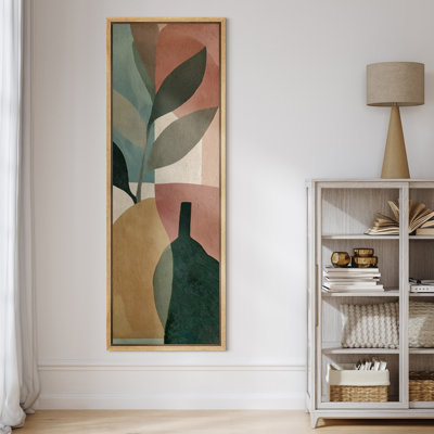 Modern Botanical Vase with Leaves Abstract Art - Large Framed Canvas Master Bedroom Wall Art Print