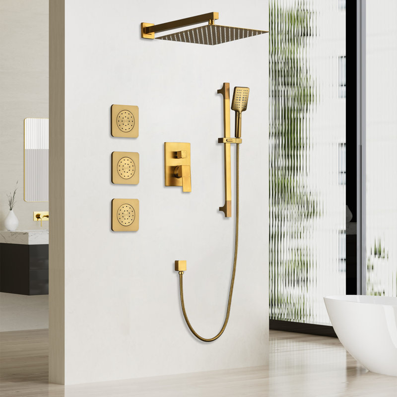 Complete Shower System With Rough In-valve, Brushed Gold