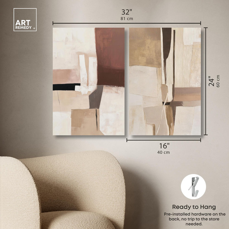 "Plaster Collage Boho Art", ensemble de 2 impressions sur toile , Toile tendue, Ne s’applique pas, H 24 po x l 16 po