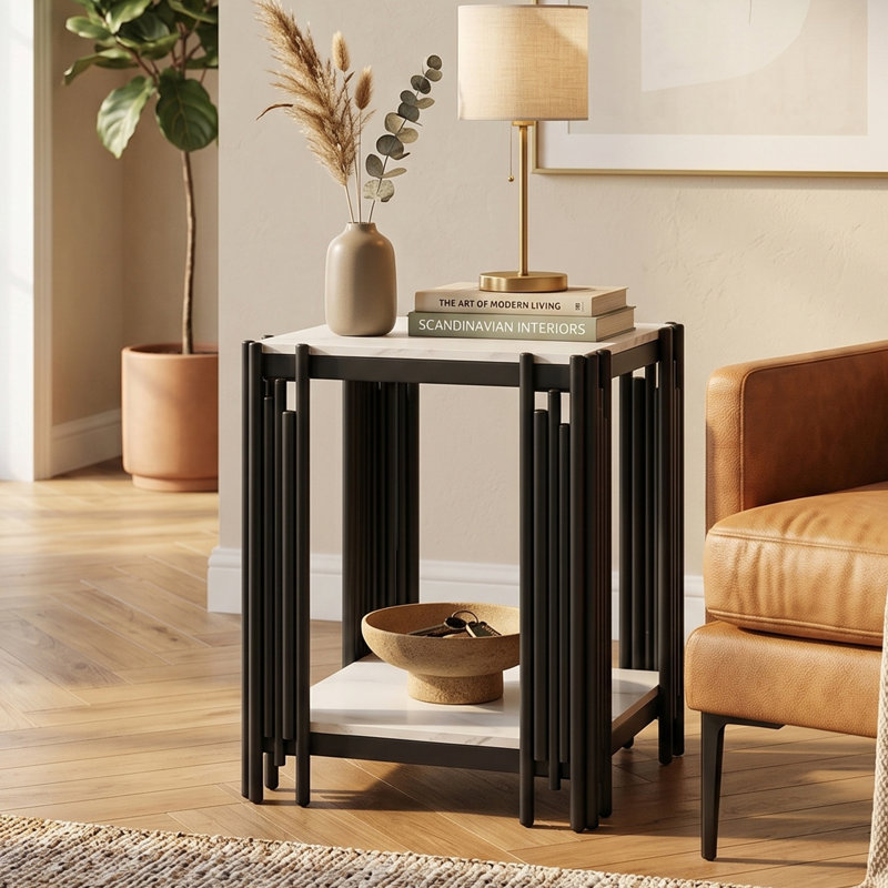 43 cm W Iron Bedside Table, Black