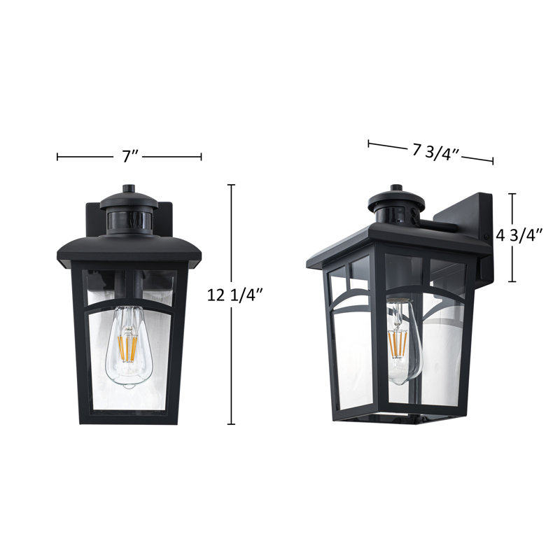 Black Motion Sensor Dusk To Dawn Outdoor Wall Lantern（2-pack）
