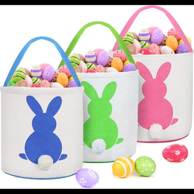 3 œufs de Pâques panier de chasse pour les enfants, toile, panier de lapin, sacs à œufs, lapin, pelucheux, queues, fête, décoration, cadeau, jouets, sac de transport