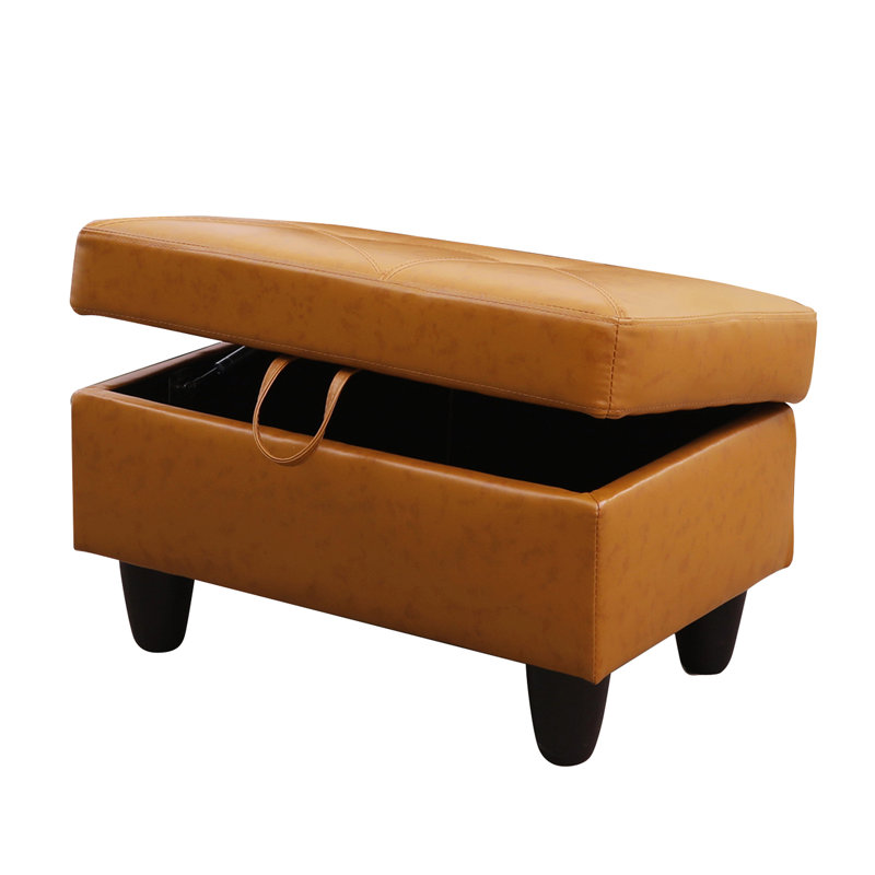 Keevha 28.5" Faux Suede Diamond Tufted Storage Ottoman Entryway Bench, Tan Faux Leather