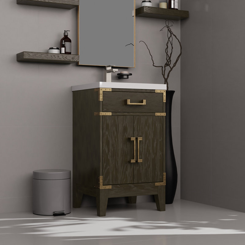 Single Bathroom Vanity with Top, Brown Oak