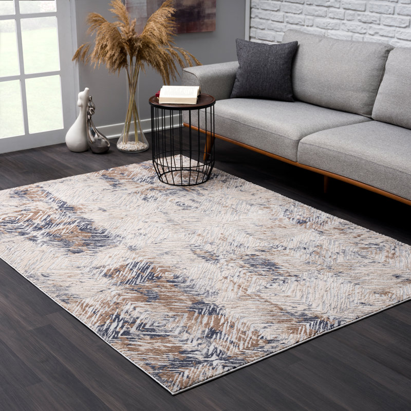 Tapis beige à motif abstrait Mcevoy, Rectangle 7 pi 9 po x 10 pi 9 po