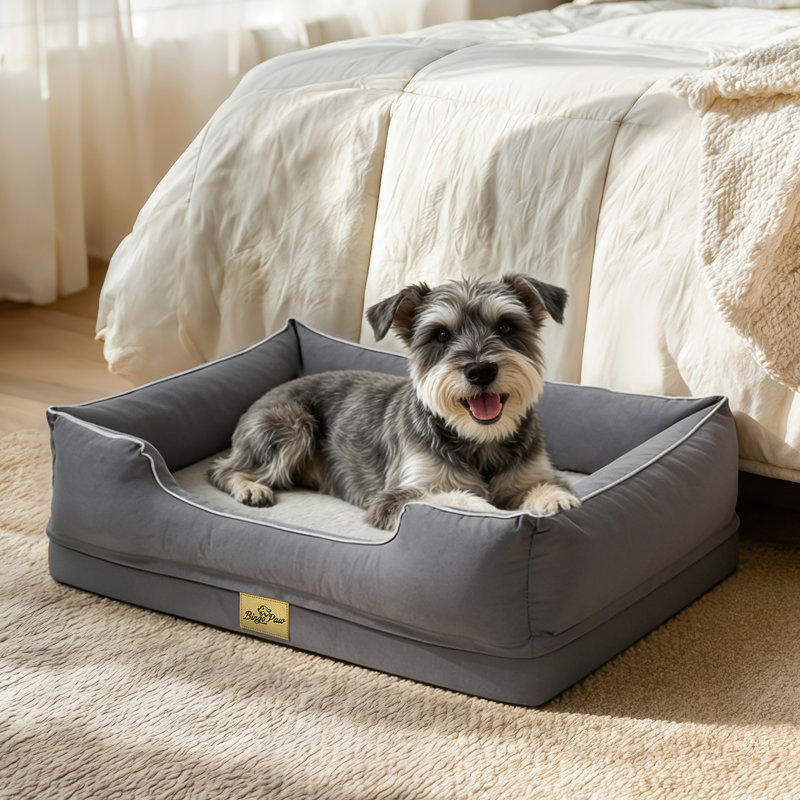 Orthopedic Dog Bed with Bolster , Grey, Medium (18cm H x 77cm W x 63cm D)