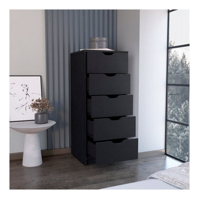 Commode H 42 po, 5 tiroirs, commode de rangement mince, noir