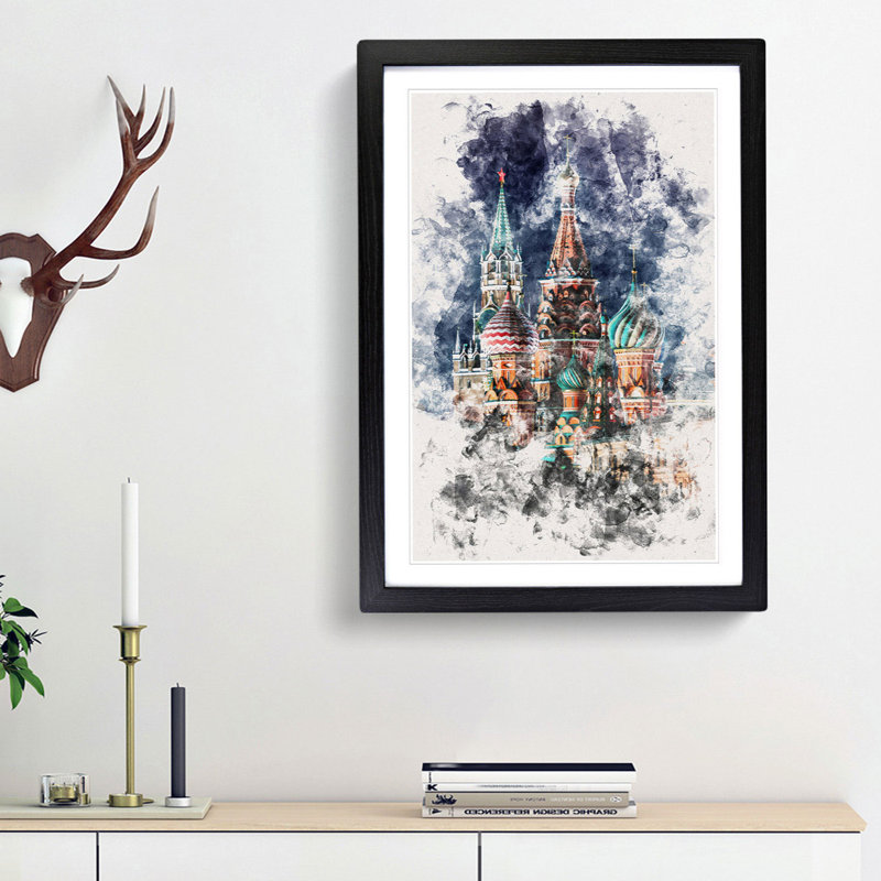 The Kremlin in Moscow Russia - Picture Frame Painting Print, Black Framed, 87cm H x 62cm W x 2cm D