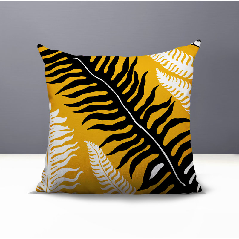 Oreiller carré réversible intérieur / extérieur Glo Wild Ferns, Jaune, Carré 15 po