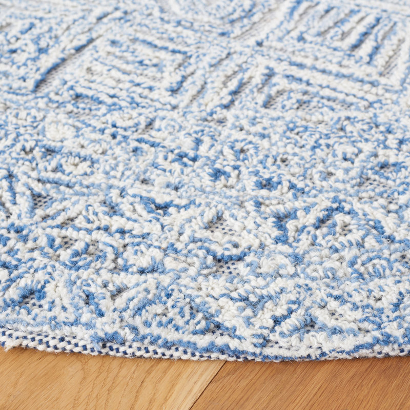 Tapis géométrique en laine / coton touffeté à la main Hadad, Rond 6 pi