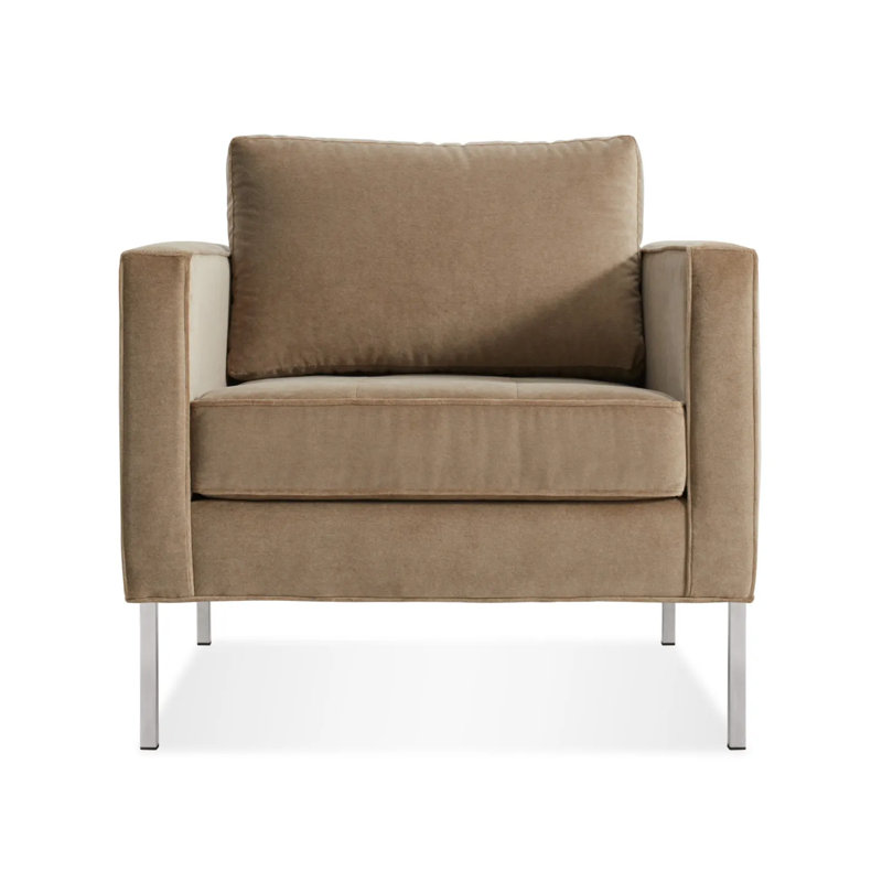 Paramount Tufted Armchair, Stainless Steel, Otter Velvet Polyester Blend