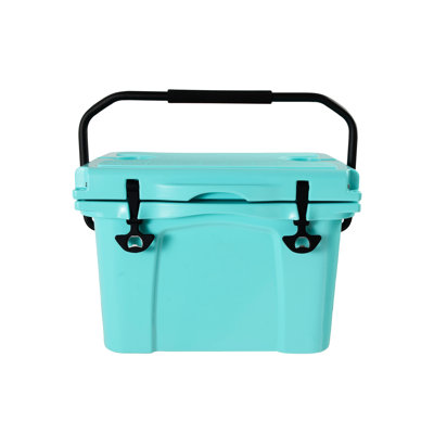 25Qt Insulated Cooler For Travel And Camping: 5 - Day Extended Cold Retention, Rotational Molding, Non Slip Feet, Built In Bottle Opener, Cup Holder Forming Ruler, Turquoise Plastic Design Portable