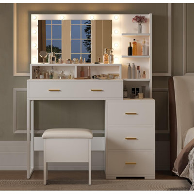 Vanity Desk, Makeup Vanity Desk With Mirror & 9 Led Light Bulbs