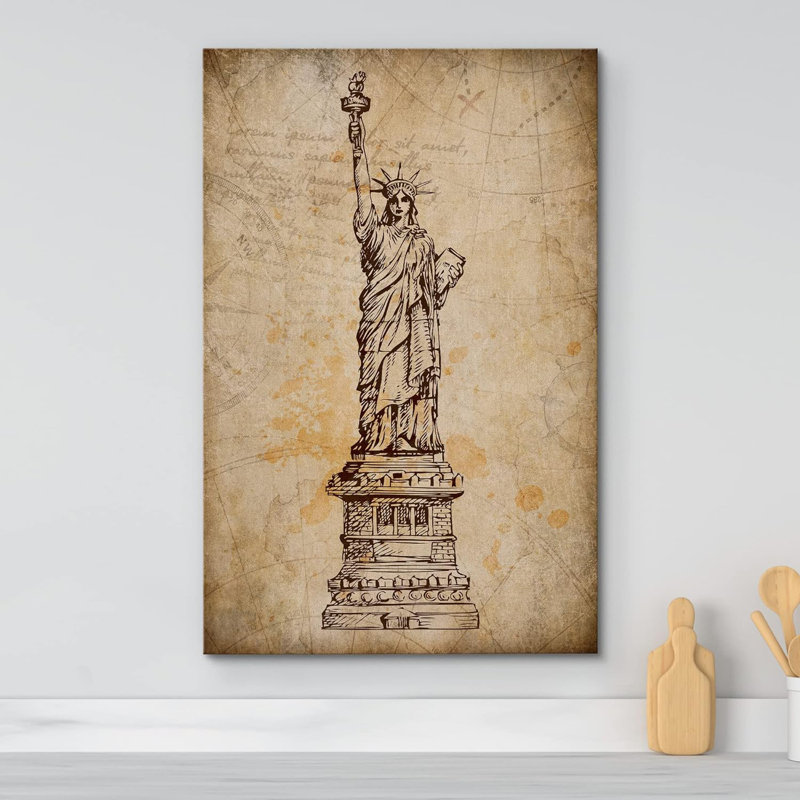 Statue rétro rétro de la liberté de New York sur toile, H 48 po x l 32 po x P 1,5 po