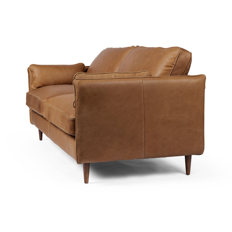 Reese Sofa, Palmero Cognac Genuine Leather, Almond Beech