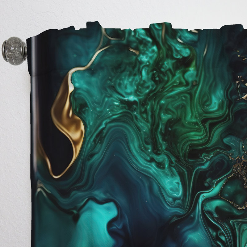 Géode abstraite marbre vert et bleu II - Rideau moderne - Velours obscurcissant - 1 panneau, L 52 po x L 108 po