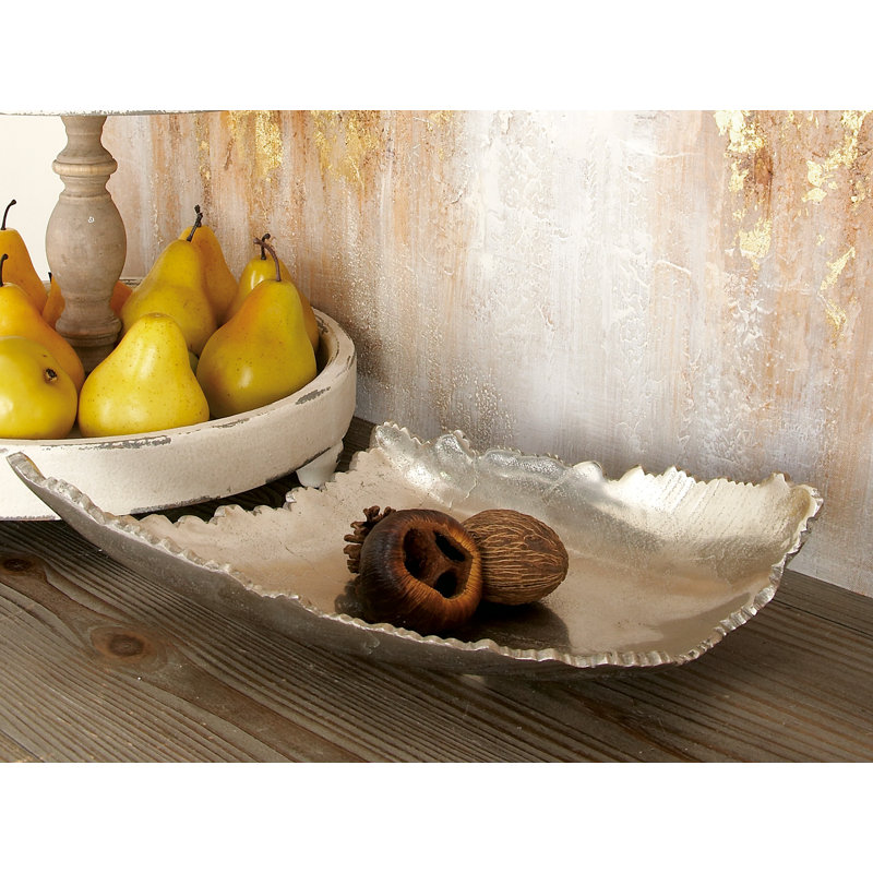 CosmoLiving 16" Silver Aluminum Live Edge Decorative Tray