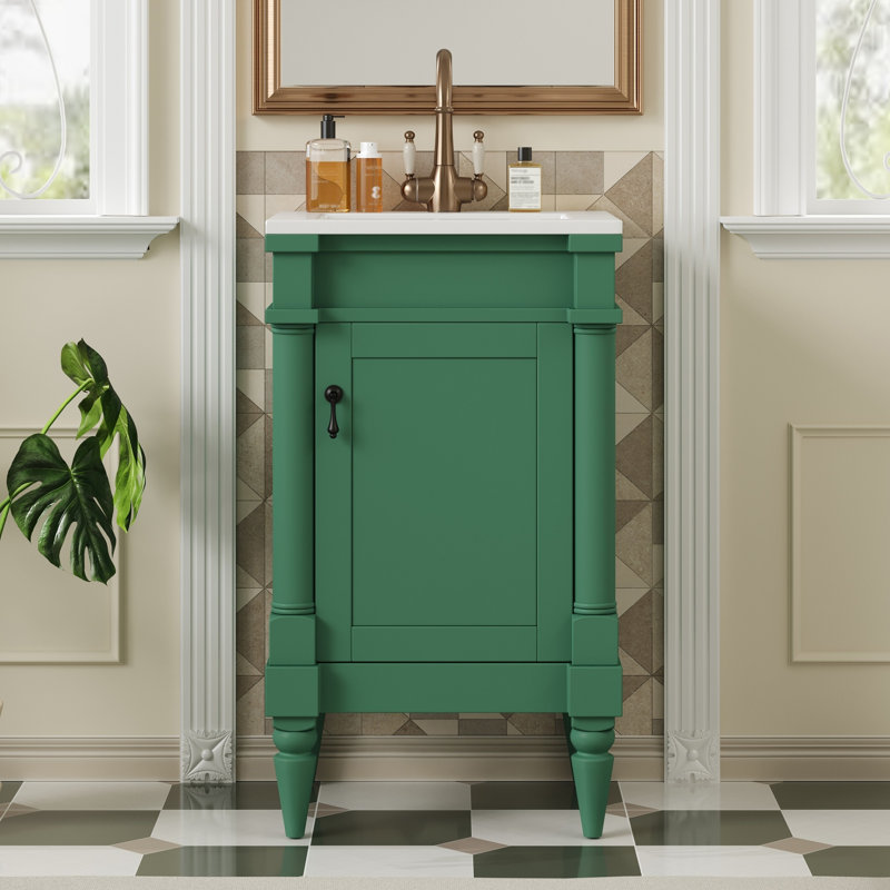 Meuble-lavabo de salle de bain avec lavabo en céramique, tablette réglable et portes