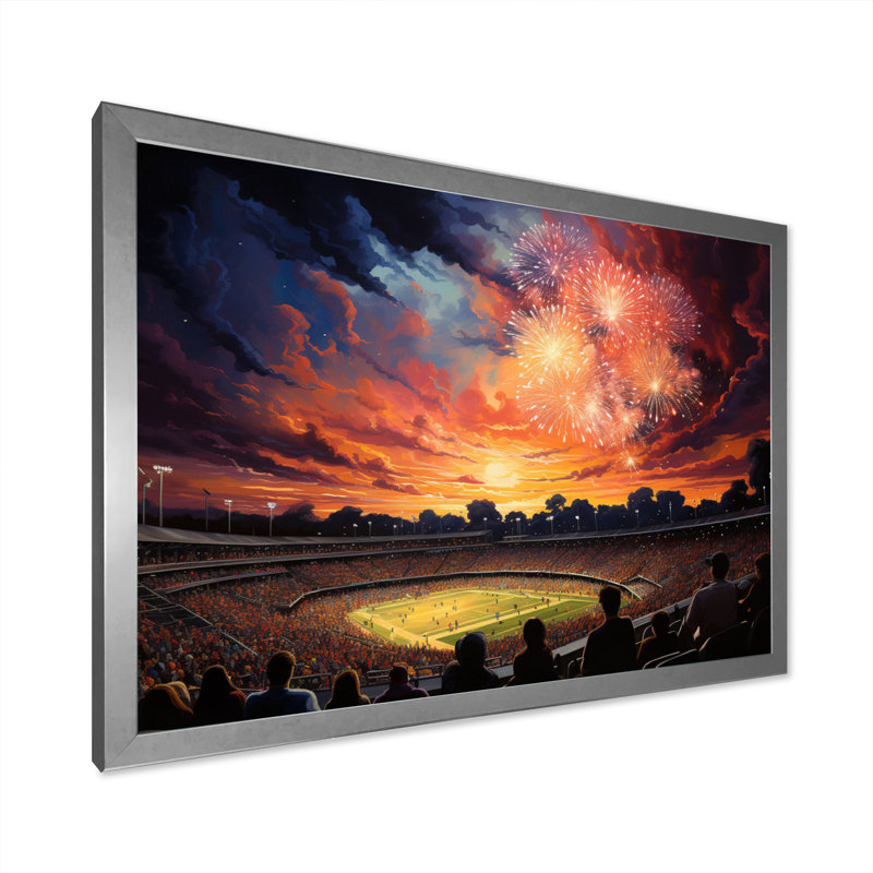 Koley Sport Stadium sous les projecteurs sur toile, H 30 po x l 40 po x P 1,5 po, Cadre simple argenté