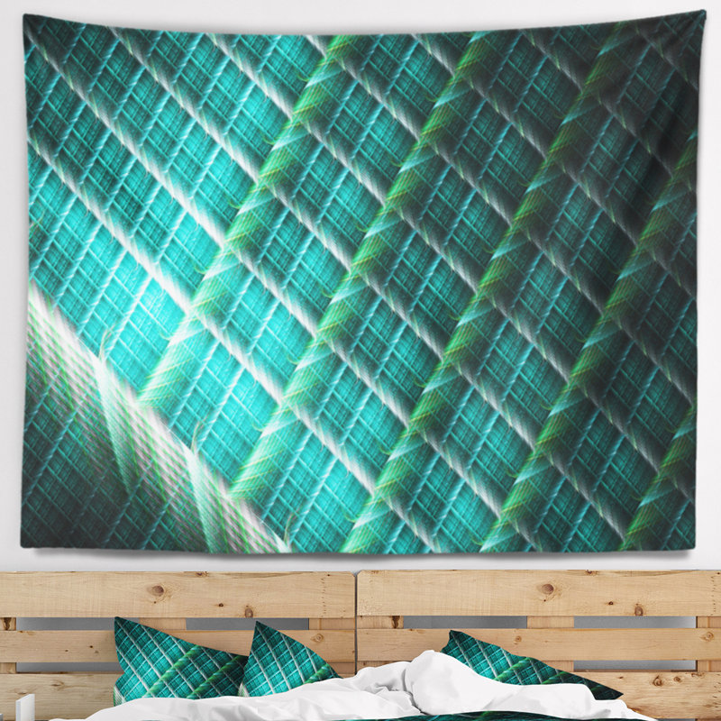 Tapisserie abstraite à motif fractal vert, H 50 po x l 60 po