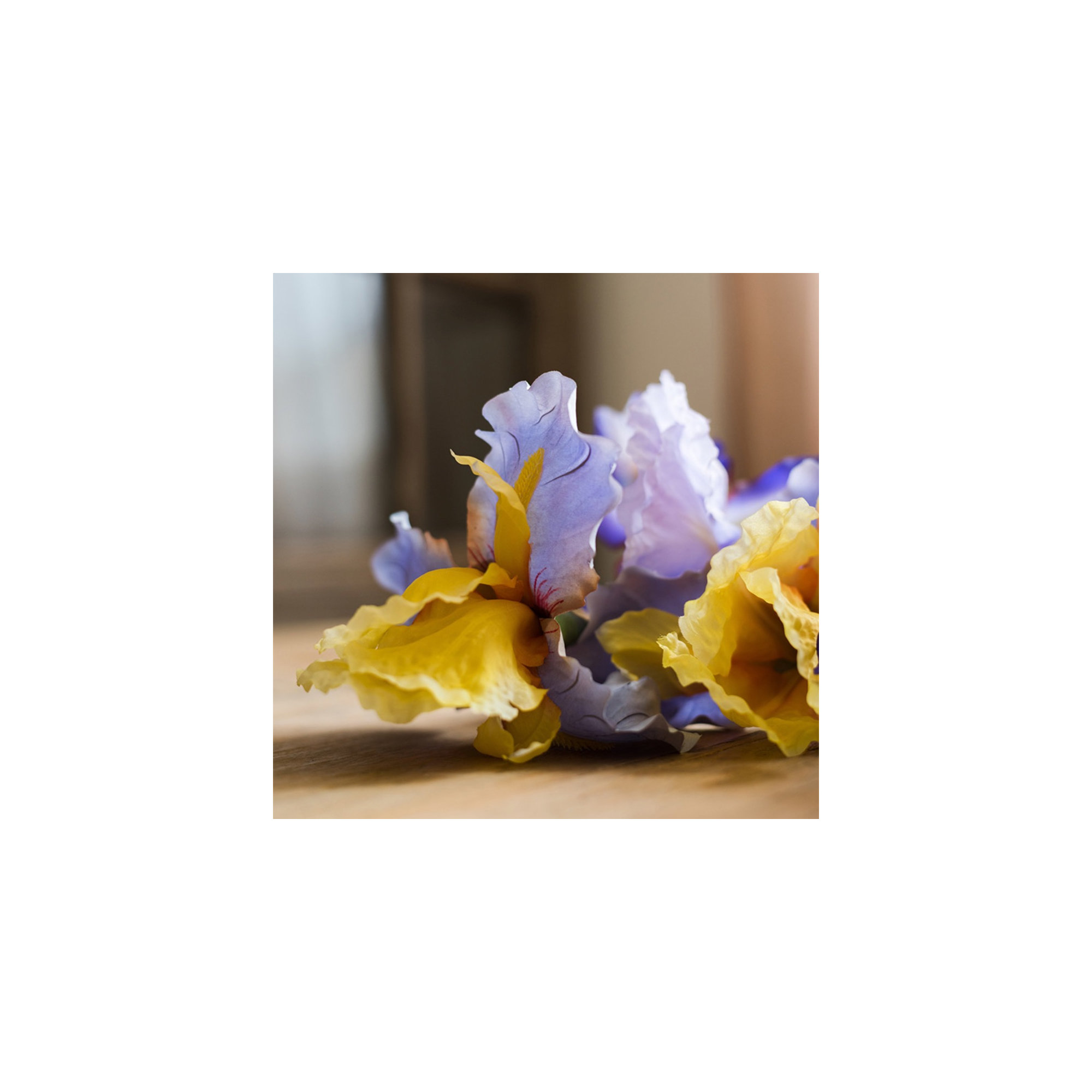 Artificial Iris Flower Stem, Blue Yellow, Three Stems
