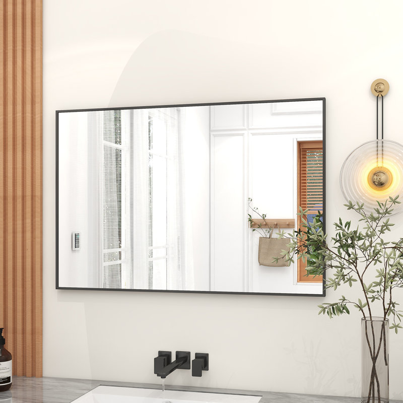 Metal Wall Mirror, Black, 38" x 26"