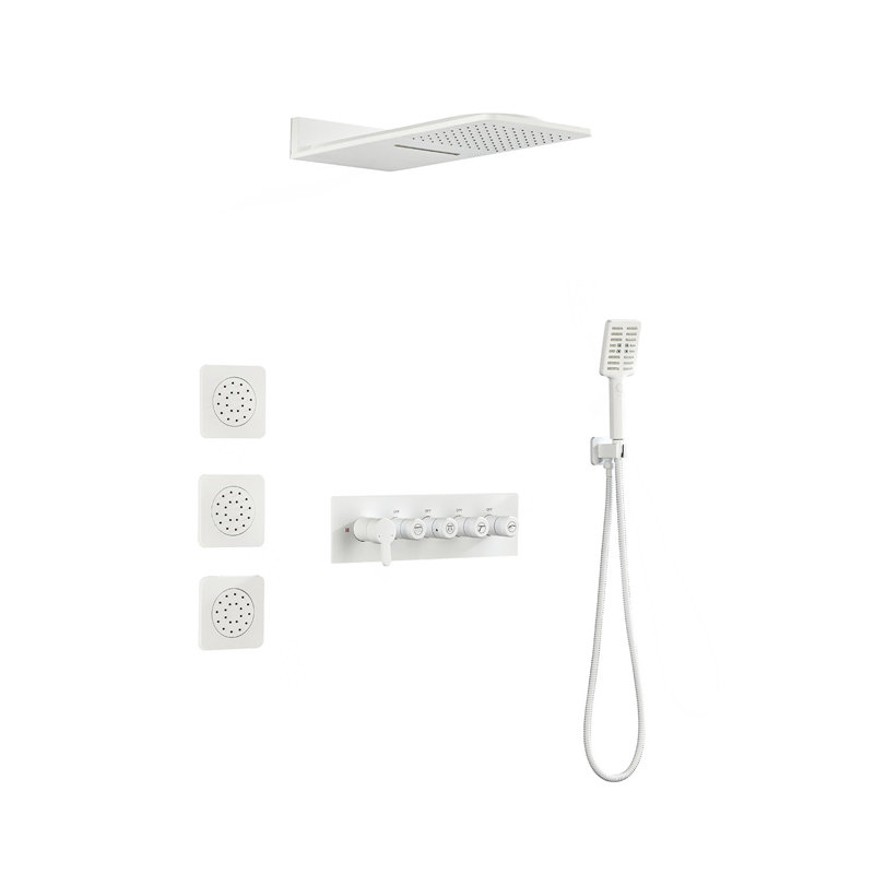 Système de douche à pluie murale avec 3 jets de corps et douche à main, Blanc