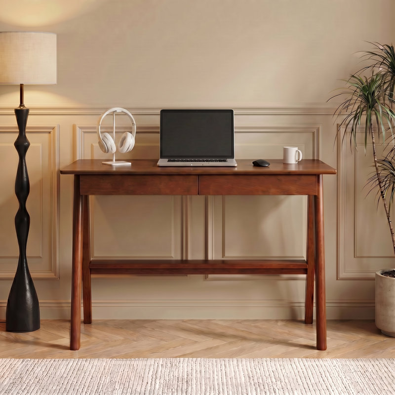Bureau en bois massif de 39,4 po de largeur avec tiroirs, L 39,4 po, Teak