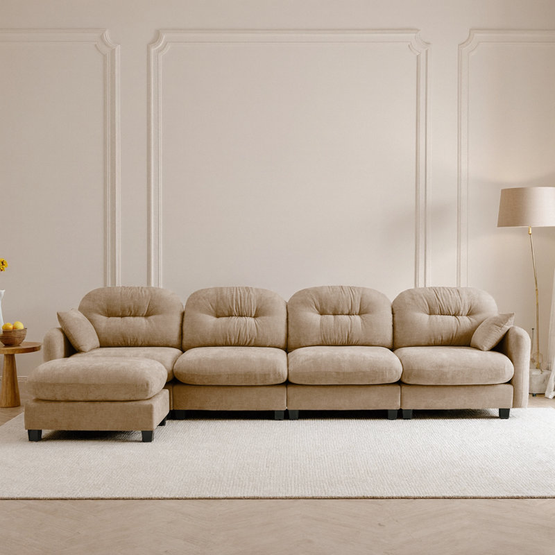 Canapé modulaire modulaire en chenille en L avec repose-pieds, conception ergonomique 4 places pour le salon, chameau
