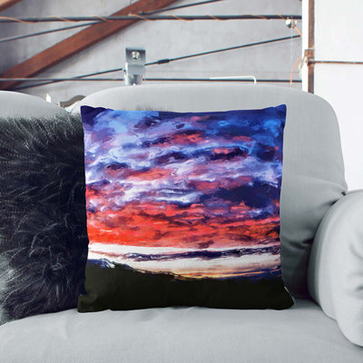 Fire Sky Above the Mountain in Abstract Cushion with Filling