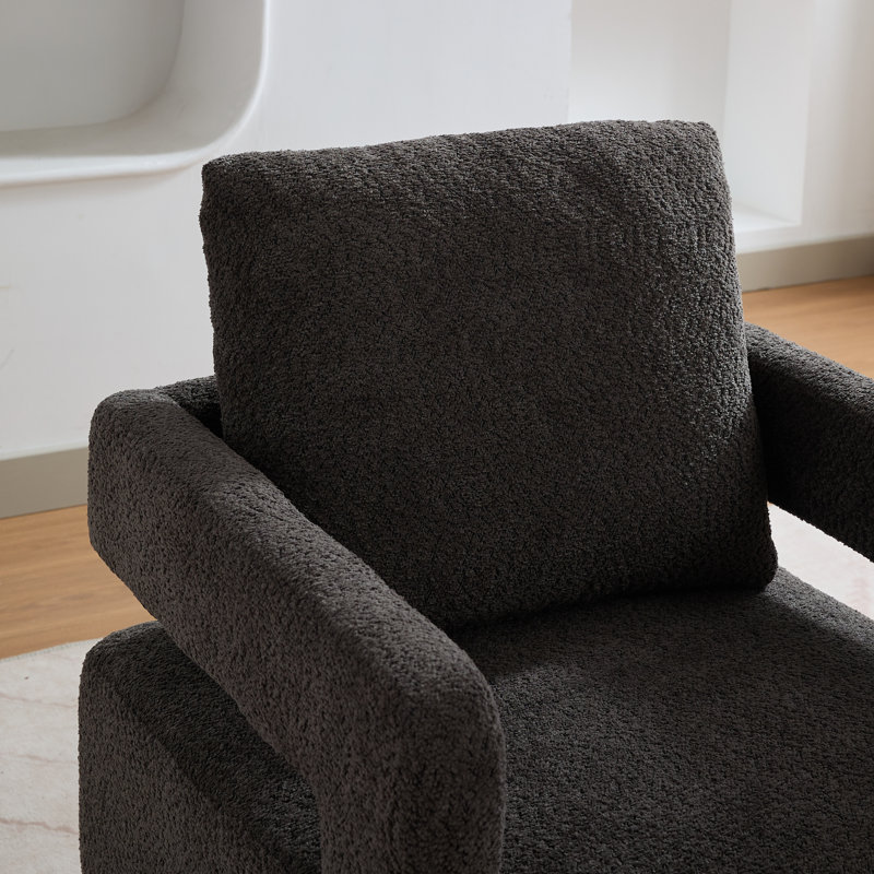 29.12" W Pillow Back Hollow Arm Swivel Accent Armchair (Set Of 2), Charcoal Polyester