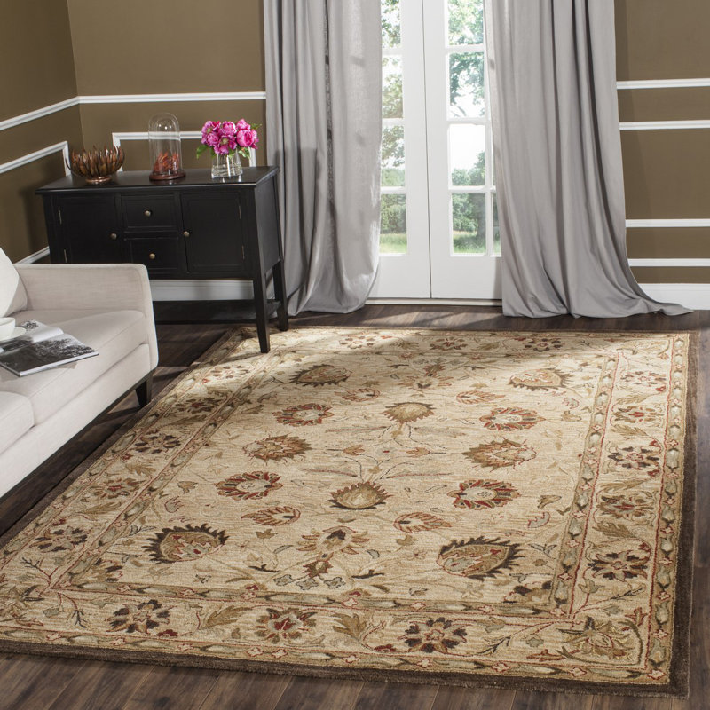 Armintha Oriental Hand-Tufted Wool Beige Area Rug, Rectangle 7'6" x 9'6"