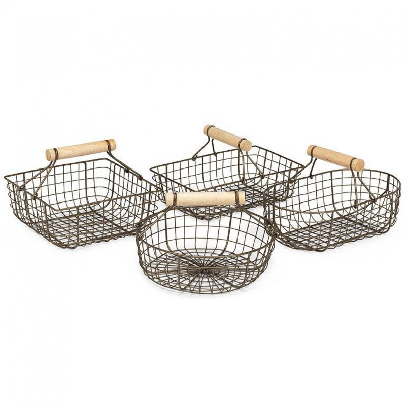 Ensemble de 4 petits paniers assortis avec paniers à poignée en bois
