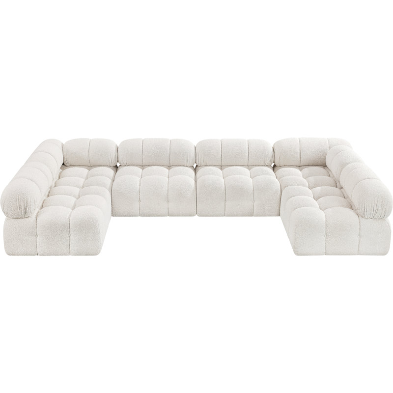 Ames 136" Upholstered Sectional, Cream Boucle Fabric