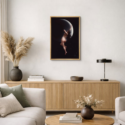 Celestial Goddess Moonlight Artwork, Mythical Figure Pictures, Framed Canvas Giclee Print Wall Art
