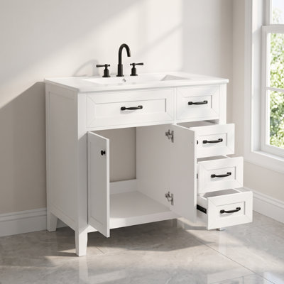 Meuble-lavabo simple autoportant gris de 36 po avec lavabo et rangement en céramique