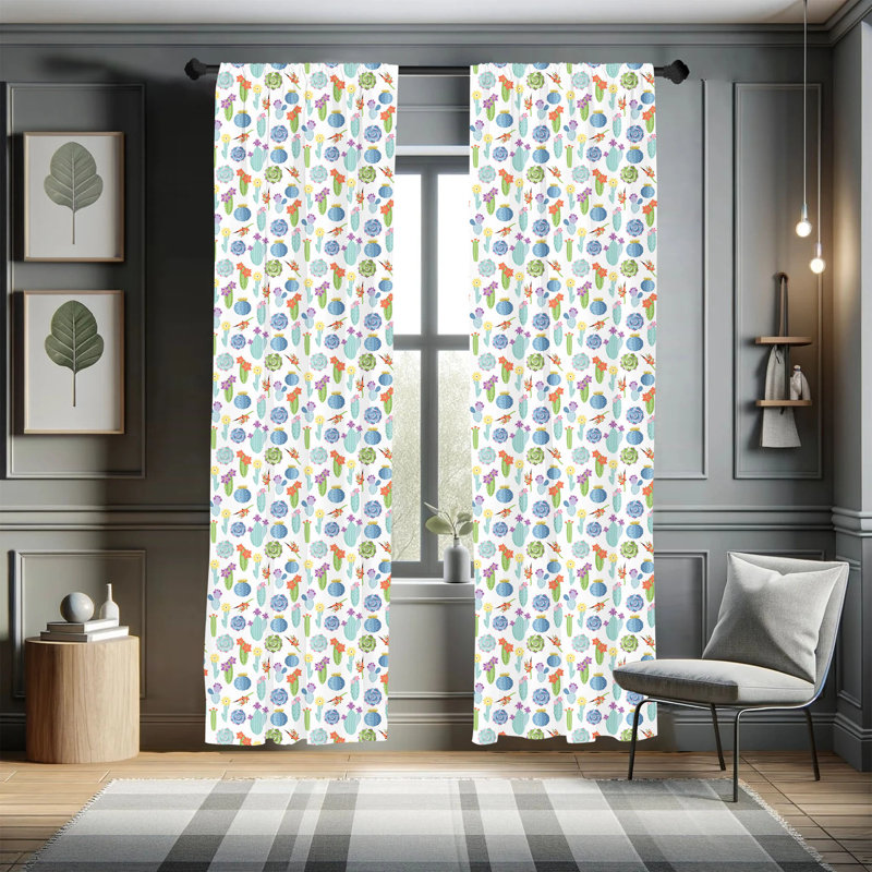 Floral Semi-Sheer Rod Pocket Curtain Panels, 28" W x 95" L