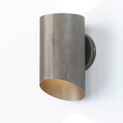Modern Industrial 9" Tall Outdoor Wall Sconce - Dual LED Up/Down Light, Weathered Iron Galvanized Steel