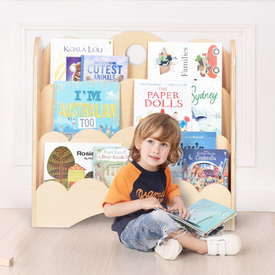  Bibliothèque pour enfants à 3 niveaux en bois avec tablettes festonnées - Bibliothèque de plancher d'inspiration Montessori pour chambres de tout-petits, salles de jeux, crèches et salles de classe