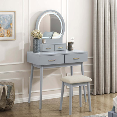 Beautiful  Finish Vanity Dresser With Mirror And Stool Set Storage Drawers Luxury Furniture 1Pc LED Mirror